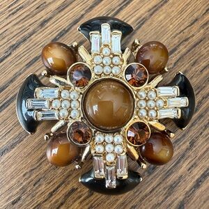 Kenneth Jay Lane Gold-Tone Brooch with Brown, Black & Pearl Accents